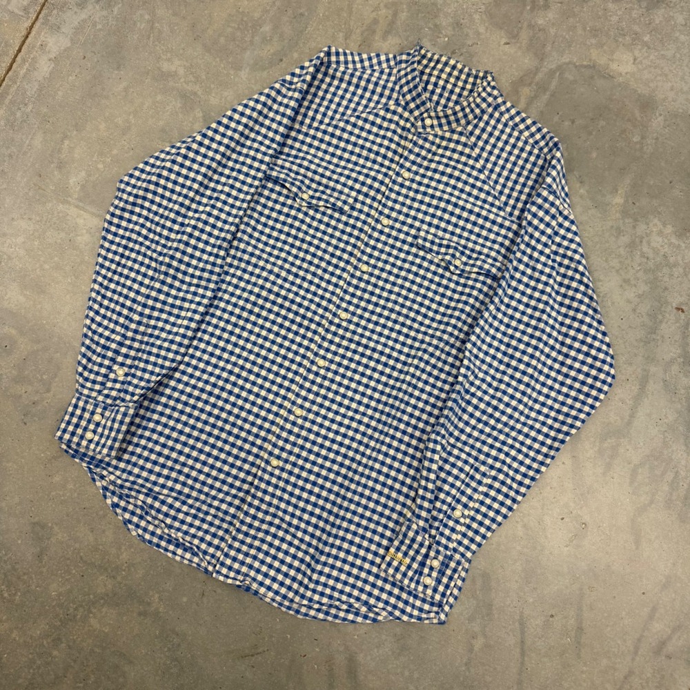 90s Mens Resistol Gingham Pearl Snap Western Shirt Team Resistol Blue Large